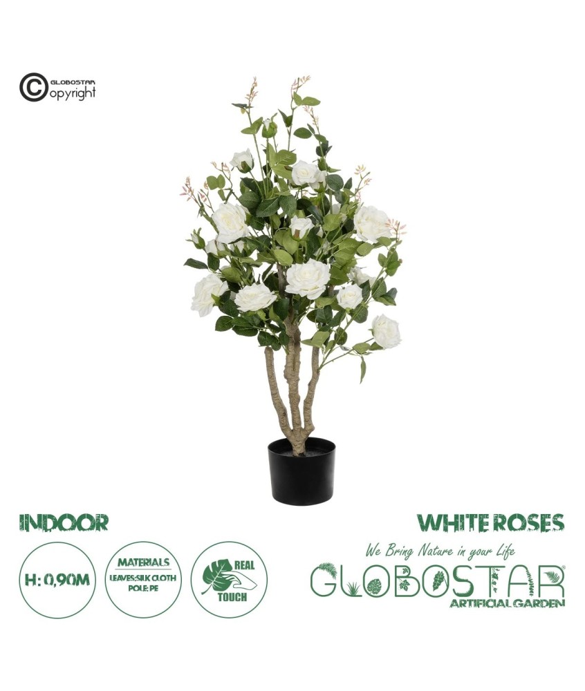 GloboStar® Artificial Garden WHITE ROSES 21069 Τεχνητό Διακοσμητικό Δέντρο Τριανταφυλλιά Μ50 x Π50 x Υ90cm